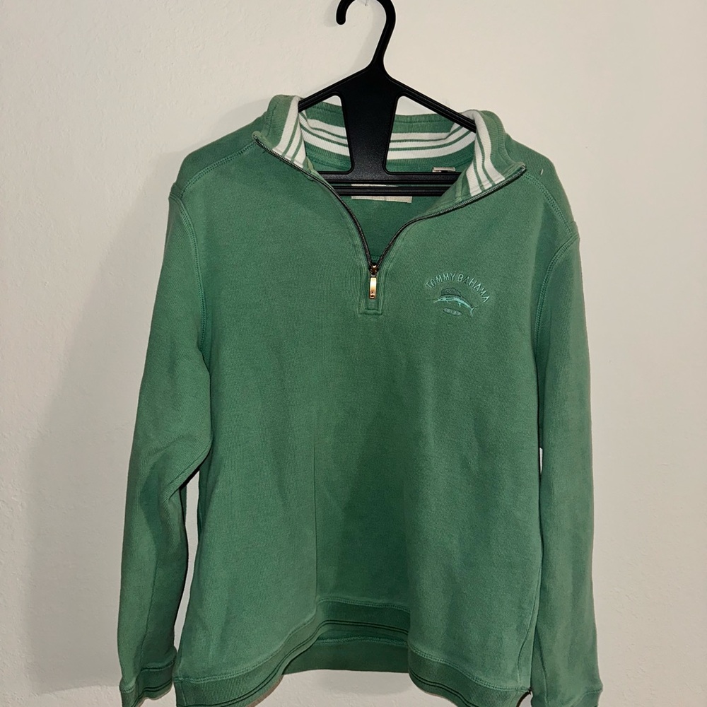 Tommy Bahama Green Quarter-Zip Pullover Sweatshirt, Size Small